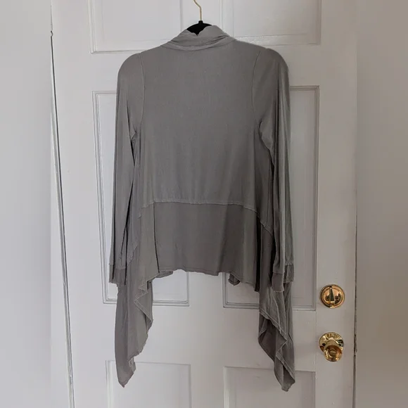 River + Sky Mixed Up Wrap Cardigan Shadowland Gray Draped Open Front NWT S/M - Picture 5 of 6